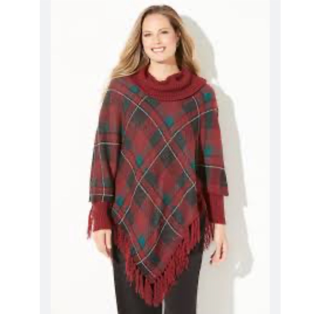 CATHERINES Fringe Poncho Duet Size 0X/1X Plaid✨